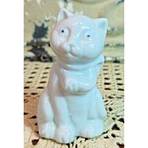 Adorable Vintage White Ceramic Cat Bell Figurine 3.5"